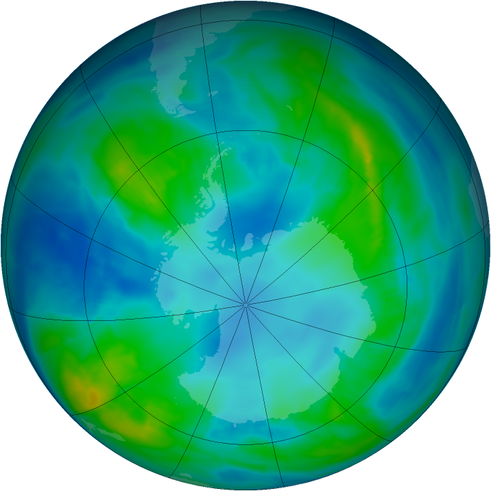 Antarctic ozone map for 29 April 2015